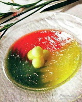 Десерт из киви, арбуза и дыни