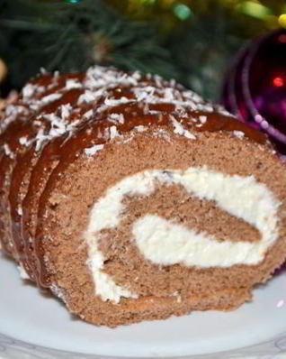 Шоколадный рулет с творожным кремом