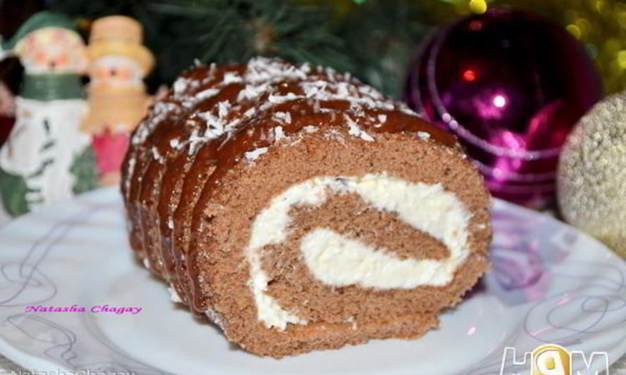 Рецепт шоколадного рулета с творожным кремом