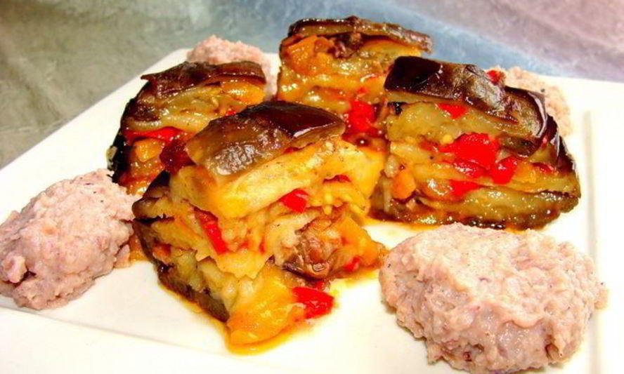 Рецепт мильфея из баклажанов с морепродуктами