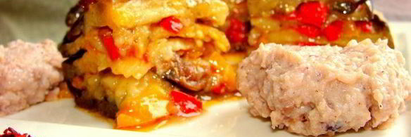 мильфей из баклажанов с морепродуктами