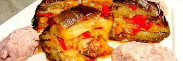 мильфей из баклажанов с морепродуктами