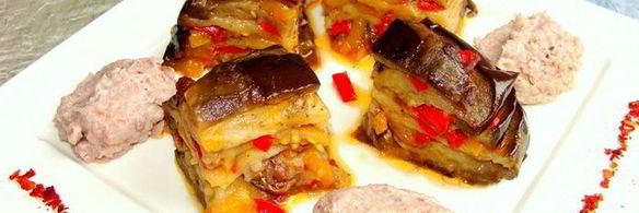 мильфей из баклажанов с морепродуктами