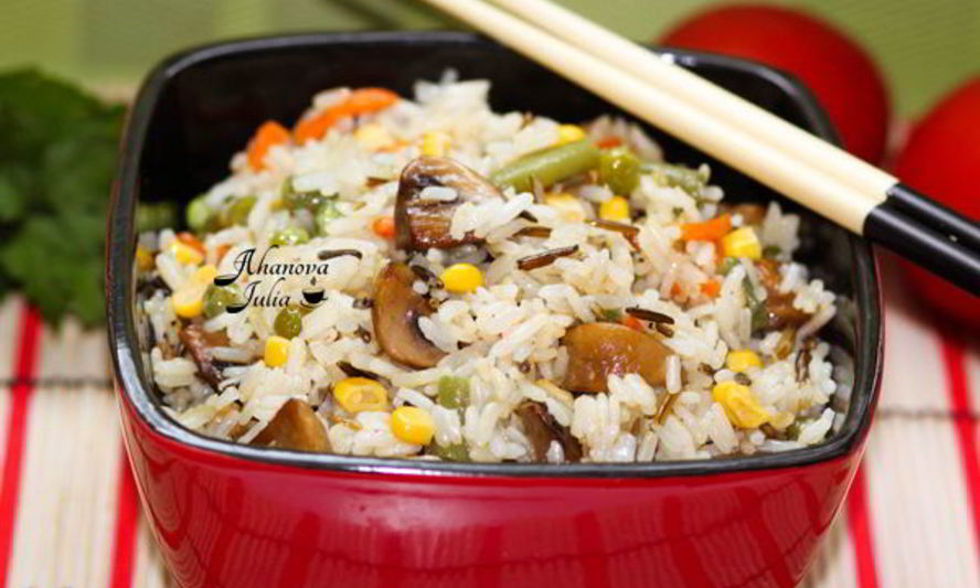 Рецепт постного риса с овощами и грибами