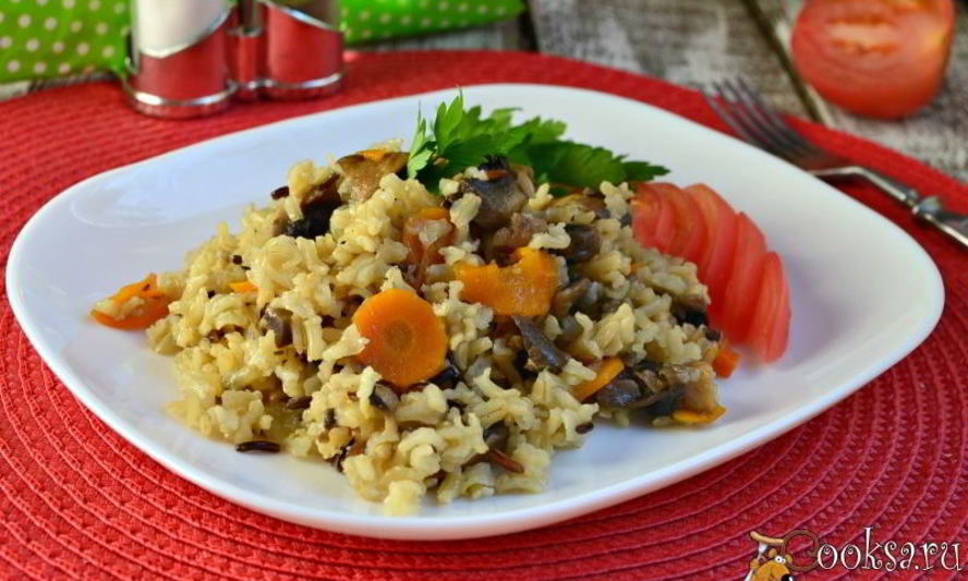 Рецепт тайского нешлифованного риса с грибами в мультиварке