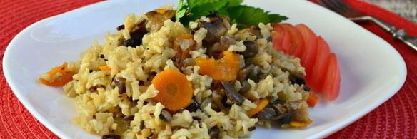 тайский нешлифованный рис с грибами в мультиварке