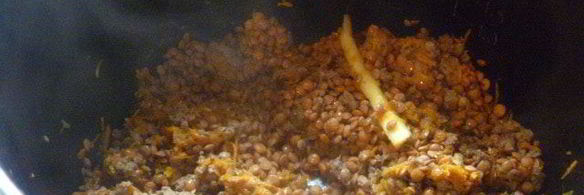 тушеная чечевица с тыквой и мясом