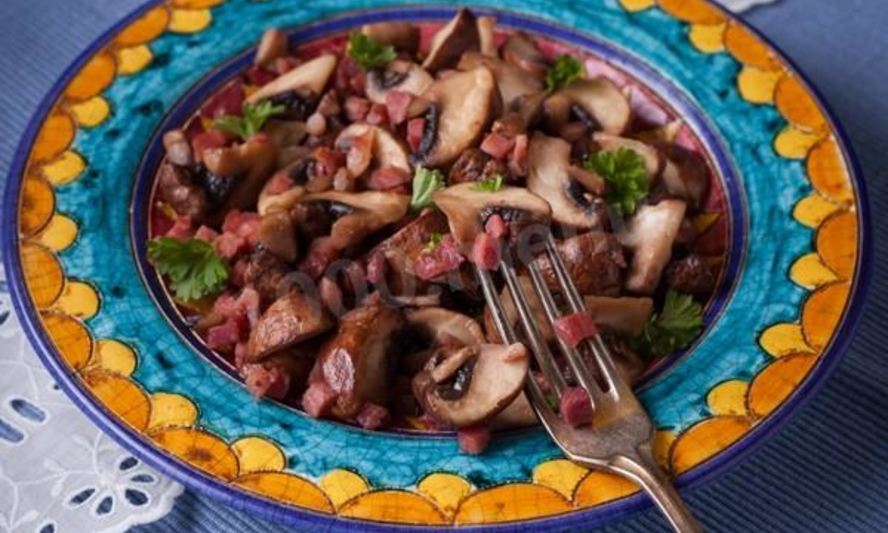 Рецепт грибов с ветчиной