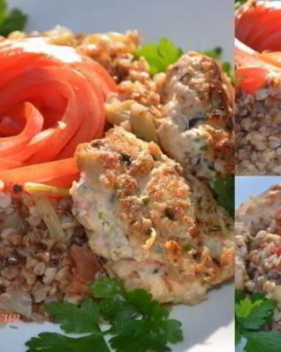 Куриные котлеты с гарниром из гречки с овощами
