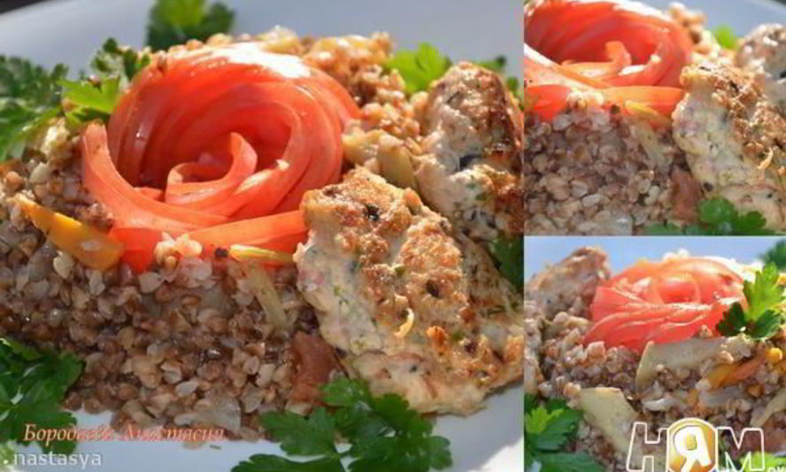 Рецепт куриных котлет с гарниром из гречки с овощами