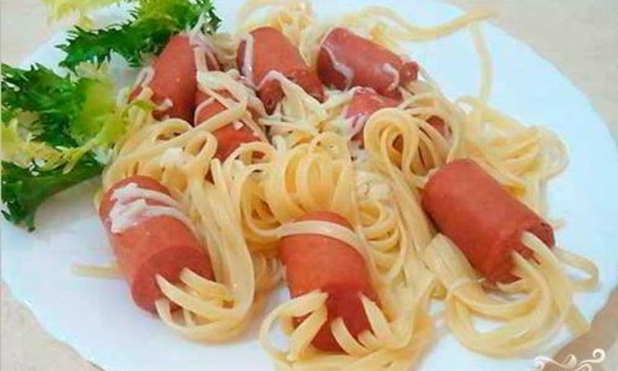 Рецепт лапши с сосисками