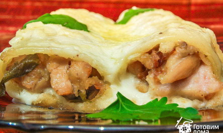 Рецепт каннеллонь с курицей и грибами