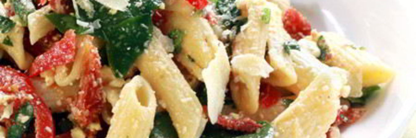 Паста со шпинатом и сладким перцем