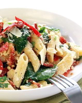 Паста со шпинатом и сладким перцем