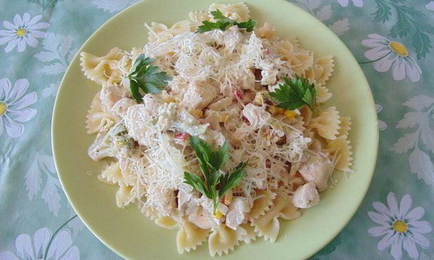 Рецепт пасты в сливочном соусе с овощами