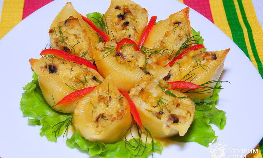 Рецепт ракушек, фаршированных пшенной кашей и грибами