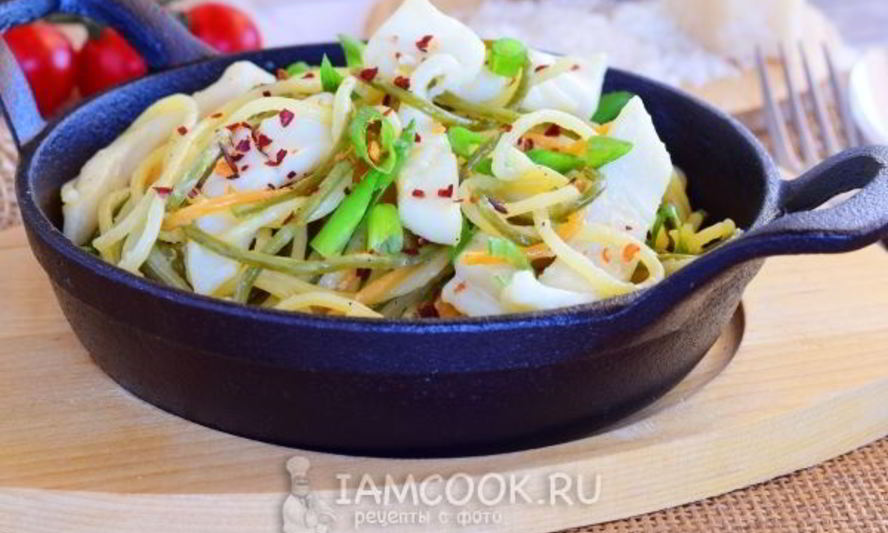 Рецепт спагетти с кальмарами в сливочном соусе