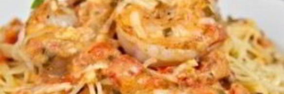 спагетти с креветками в сливочно-томатном соусе