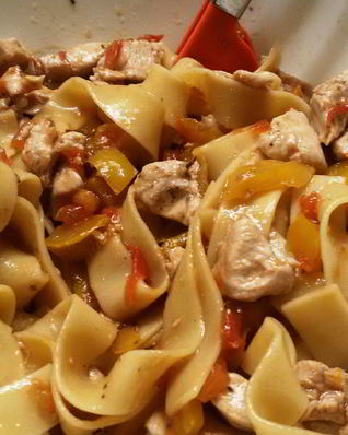 Спагетти с телятиной и овощами