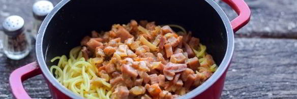 спагетти с ветчиной и сыром