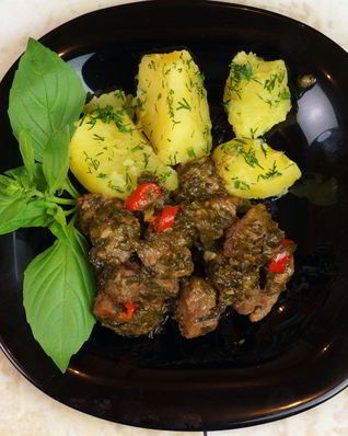 Чакапули с зеленью и вином