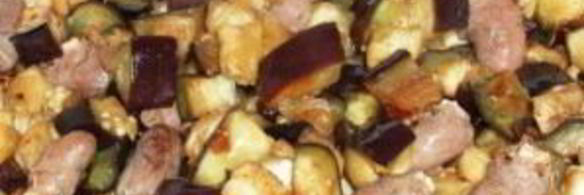куриные сердечки с баклажанами