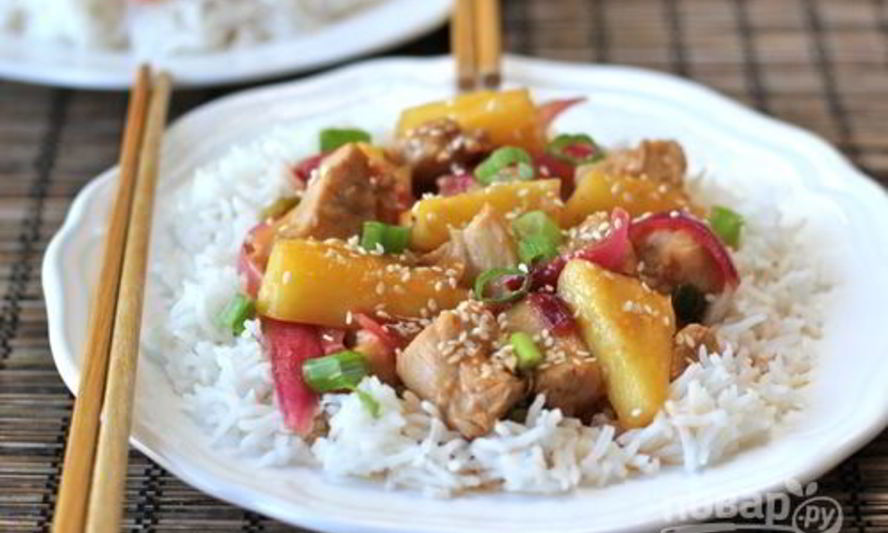 Рецепт курицы с ананасами в кисло-сладком соусе