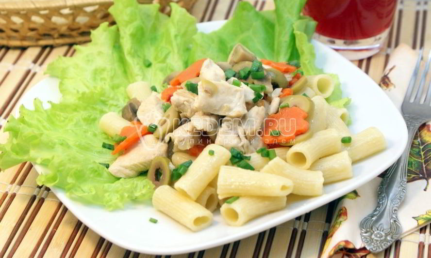 Рецепт курицы с грибами и макаронами