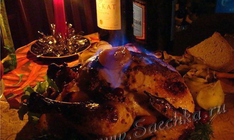 Рецепт курицы с яблоками, с курагой и изюмом