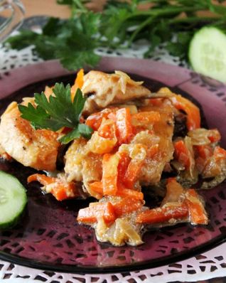 Тушеная курица на сковороде