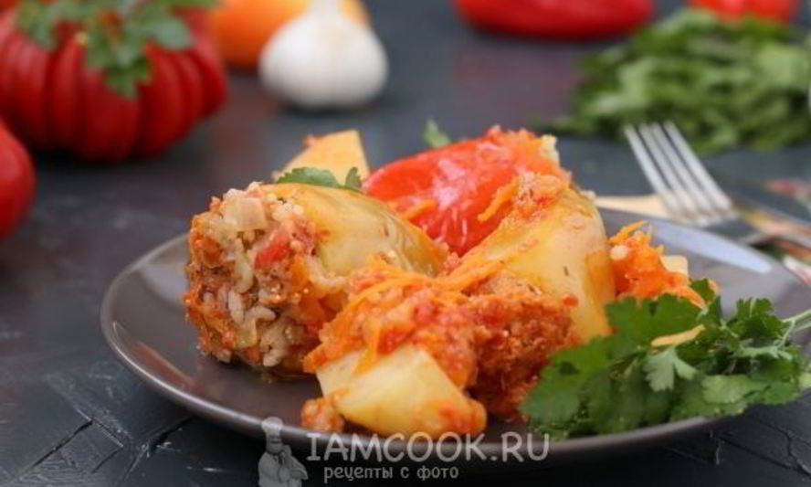 Рецепт фаршированного мясом перец с картофелем