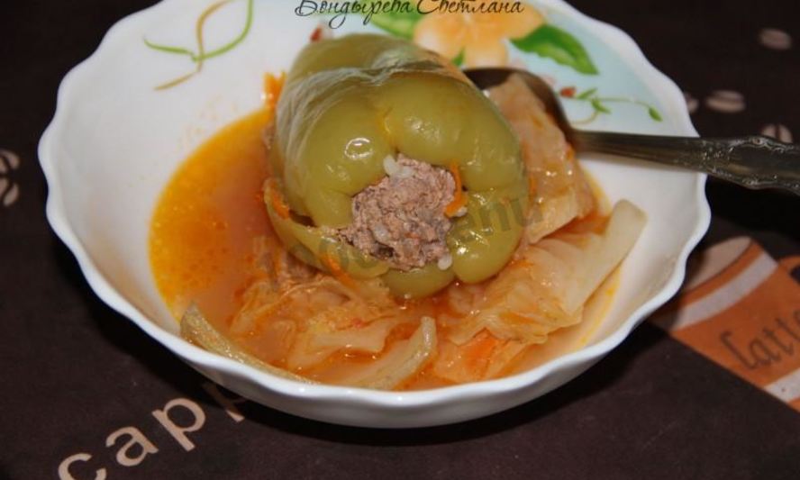 Рецепт фаршированного перца с рисом, фаршем и капустой