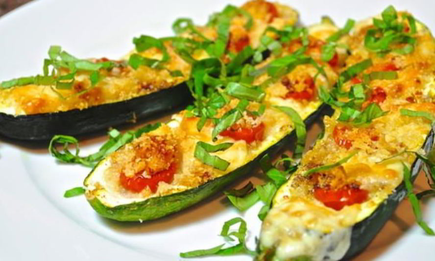 Рецепт фаршированных кабачков с сыром и помидорами черри