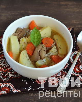 Картофель тушеный с куриной печенью