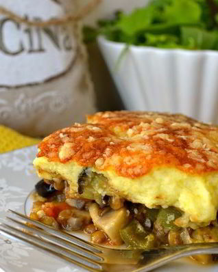 Мусака из грибов и чечевицы