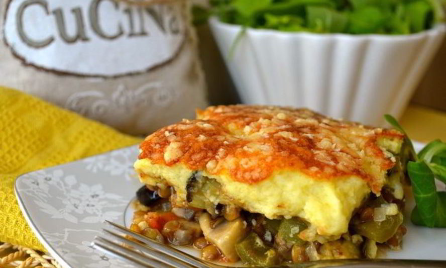 Рецепт мусаки из грибов и чечевицы