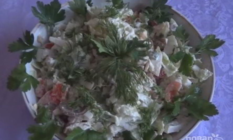 Рецепт пекинской капусты с курицей и грибами