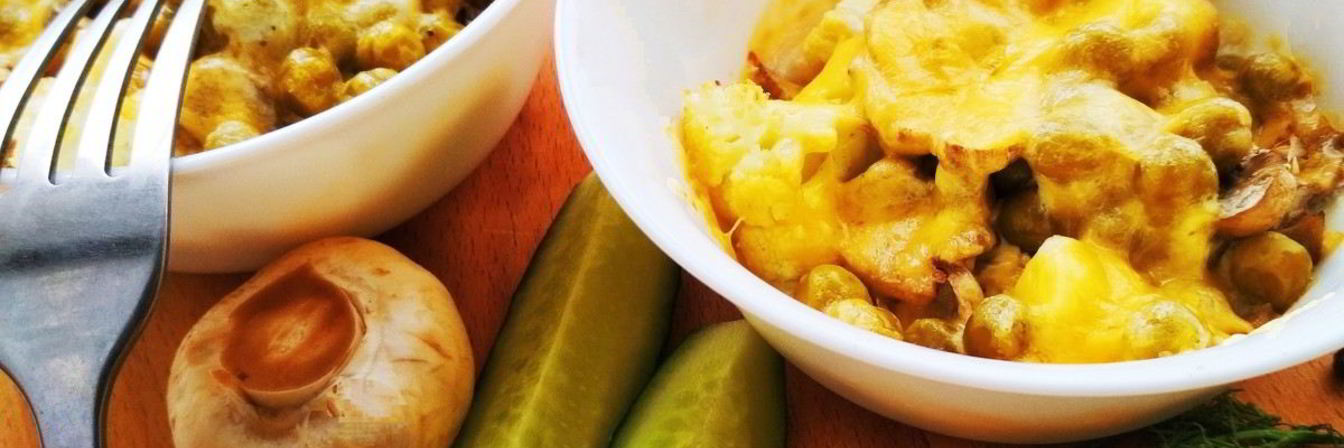 Запеченная цветная капуста с горошком