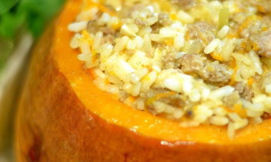 Рецепт запеченной тыковки, фаршированной рисом с фаршем