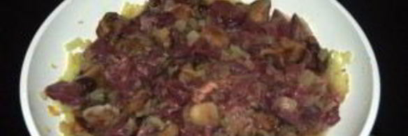 гусь с гречкой, грибами и печенью