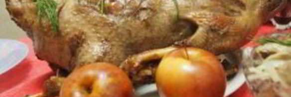 гусь с гречкой, грибами и печенью