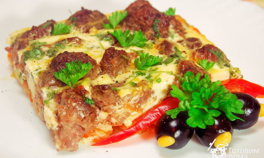 Рецепт куриной печенки в омлете