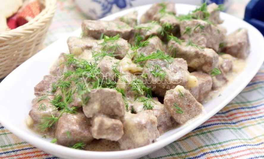 Рецепт печени тушеной в сметане