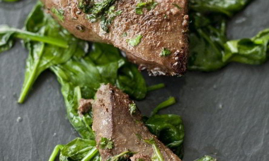 Рецепт телячьей печени со шпинатом