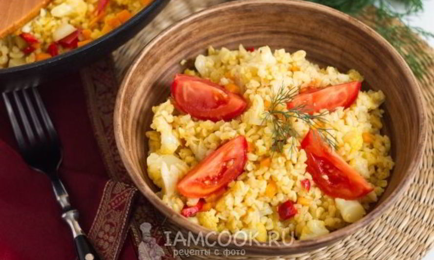 Рецепт плова из булгура с цветной капустой и перцем