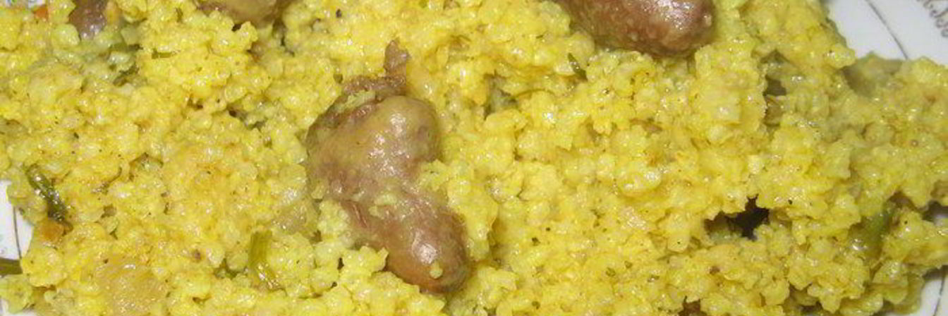 Плов из пшена с куриными сердечками