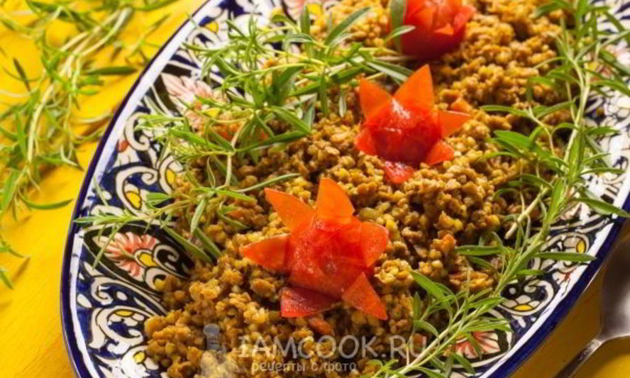 Рецепт постного плова из гречки с соевым мясом