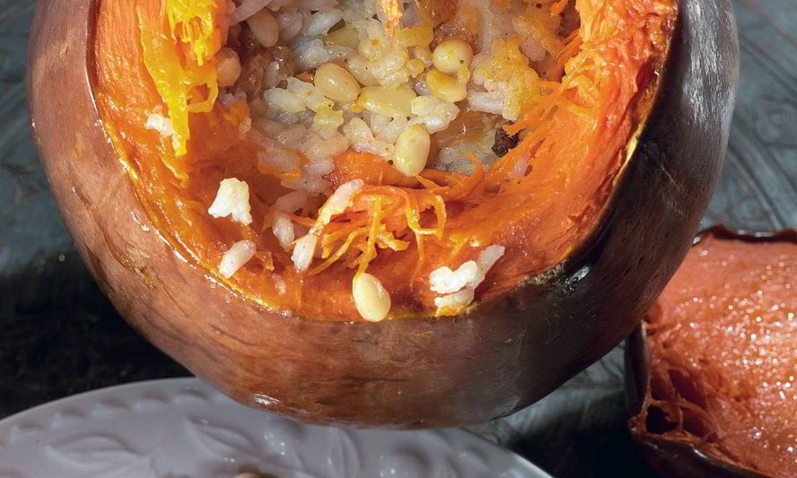 Рецепт тыквы, фаршированной сладким пловом