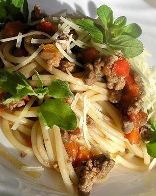 Паста торкио с рагу из ягненка и сладким перцем