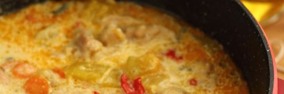 рагу из курицы с овощами и сырными булочками